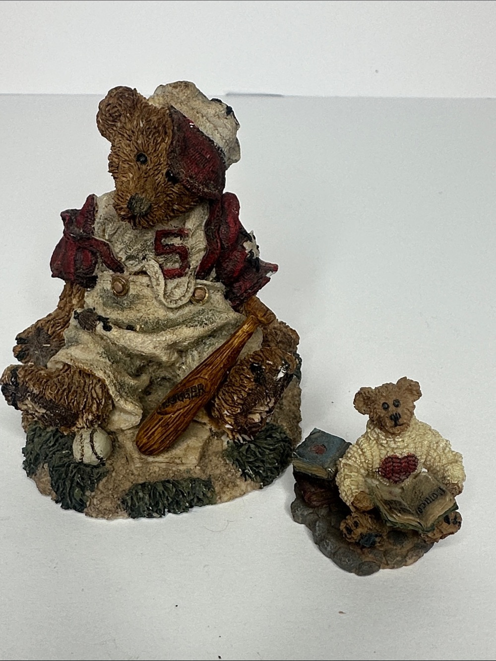 Boyds Bears Brown and Cream Baseball Bear Figurine Set with Red Accents